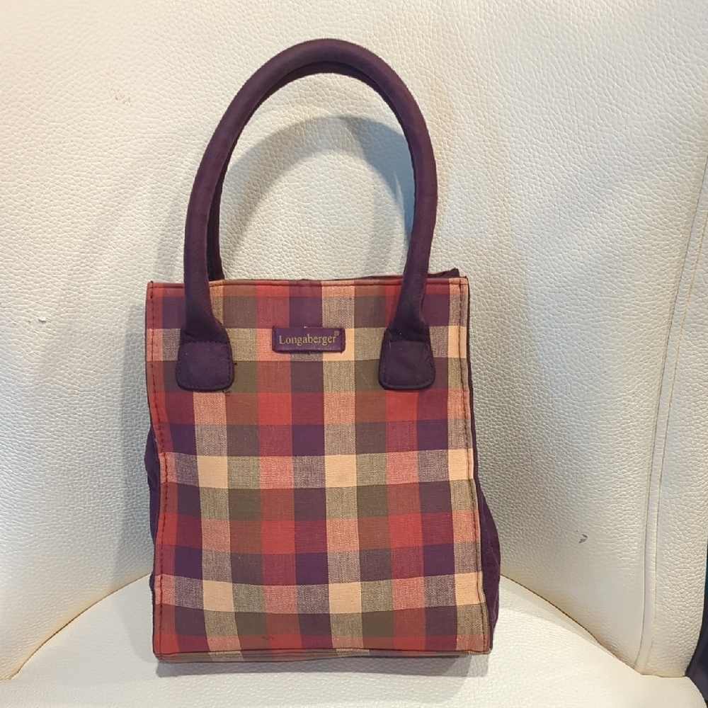 Longaberger Purple, Red and Cream Plaid Small Tote